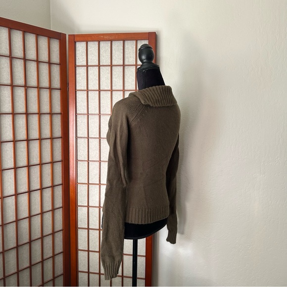 Olive Green Asymmetrical Turtleneck Sweater - Picture 7 of 16